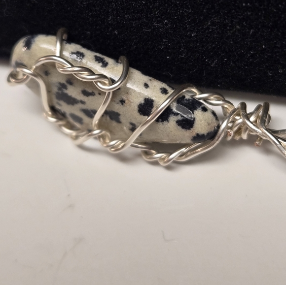 Silver Chain and Black and White Dalmatian Stone Necklace - Picture 7 of 9